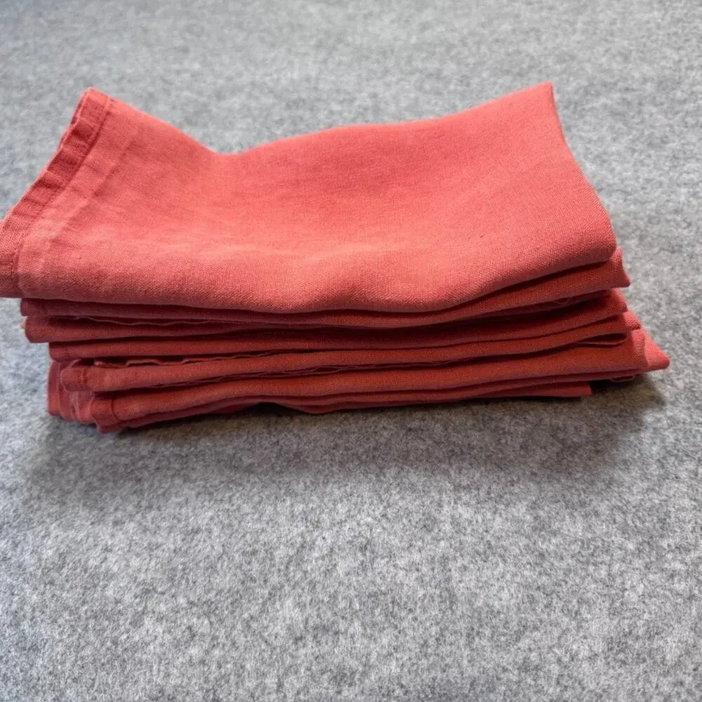 Set of 8 Linen Dinner Napkins Coral Red 20” Square Solid Cloth Table Linens